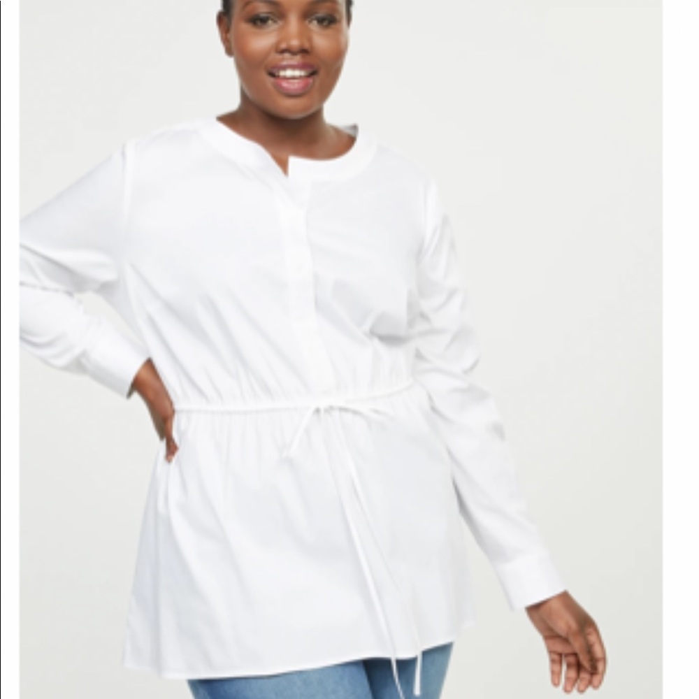 CINCHED-WAIST POPLIN TUNIC TOP